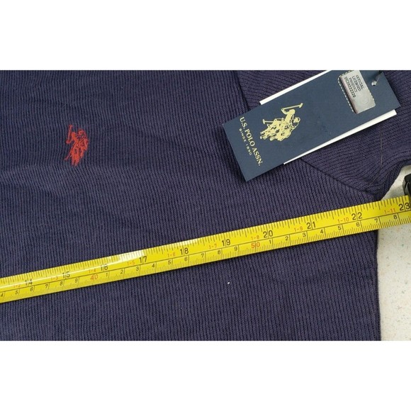 U.S. Polo Assn Mens Quarter Zip Flat Back Rib Pullover Navy Blue Size L - Picture 10 of 16